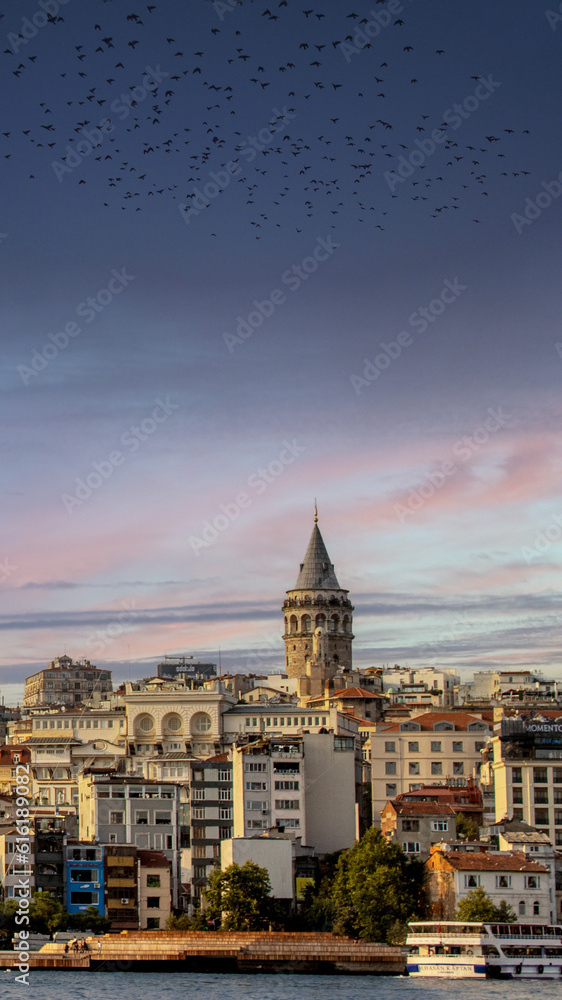 Cityscape with Galata Tower over the Golden Horn in Istanbul, Turkey. space for text,