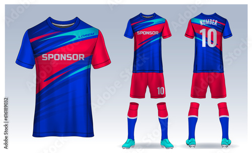 t-shirt sport design template, Soccer jersey mockup for football club. uniform front and back view.	