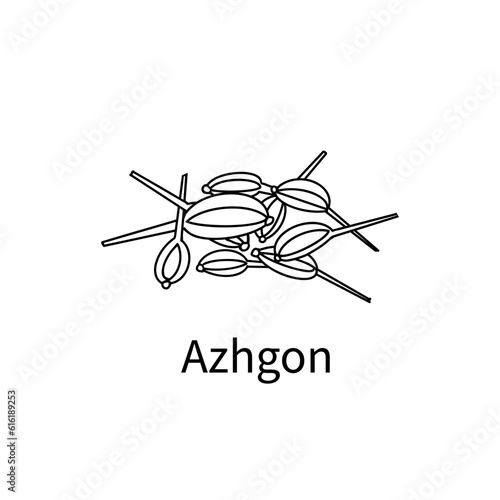 Azhgon seed, sketch vector illustration, isolated on white background. collection of plants for essential oils