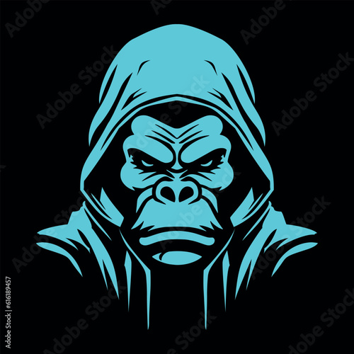 Vector illustration of a gorilla head in a hood, isolated image, on a white background
