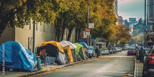 A city council member looks at the alarming rise in homelessness statistics, a testament to the mounting housing crisis in the area, concept of Urban poverty, created with Generative AI technology photo