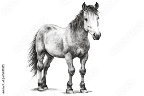 Cute Horse drawing on white background - generative AI
