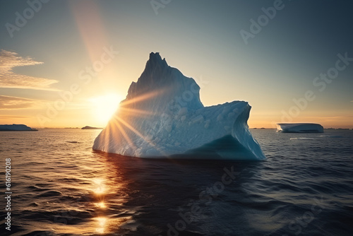 Single iceberg floating in sea. Greenland coast iceberg floating