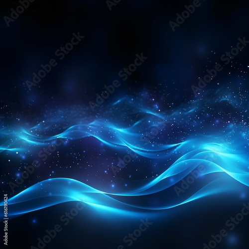 Abstract blue colors gradient shiny wave on noise black background Generative ai © Sara_P