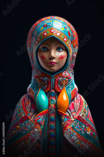 Matryoshka Dolls dressed in traditional clothing with intricate details and craftsmanship. V2.