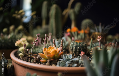 Cactus and succulent plants in the garden created with Generative AI technology