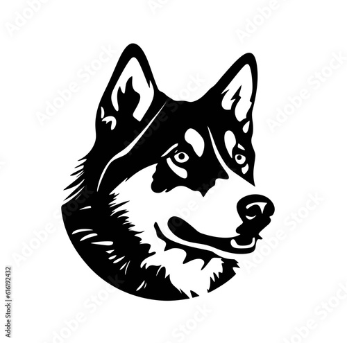 Vector isolated one single Husky dog head  black and white bw two colors silhouette. Template for laser engraving or stencil