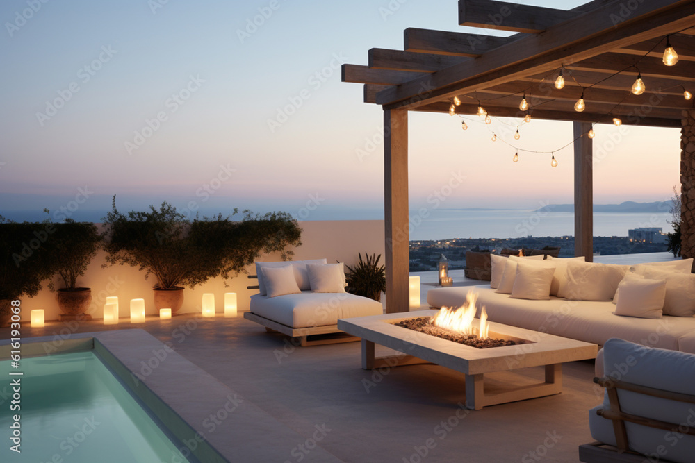 Fototapeta premium outdoor patio at night, generative ai