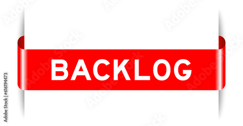 Red color inserted label banner with word backlog on white background