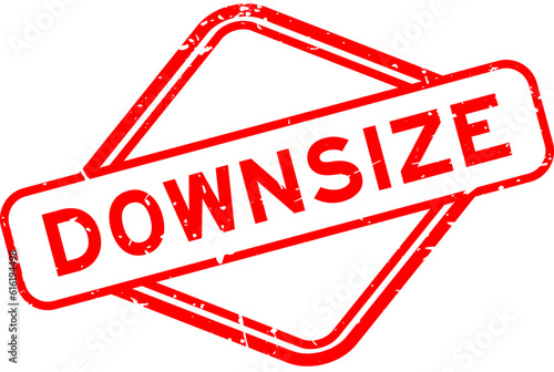 Grunge red downsize word rubber seal stamp on white background