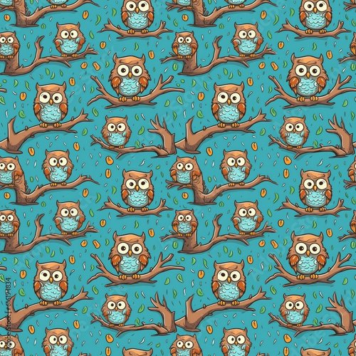 Modern cartoon style owl seamless pattern design. Generative AI 4