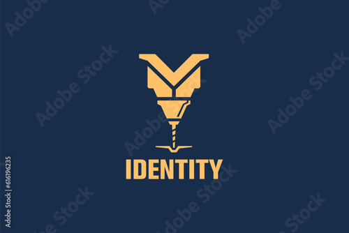 Creative logo design designated to a CNC, welding or 3D printing industry. This logo design depicts a 3d printer, a drill or a laser. 
