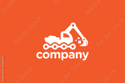 Creative logo design designated to a construction company. This logo design depicts an excavator with tech lines underneath. 