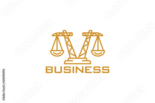 Creative logo design designated to a construction company. This logo design depicts a crane shaped like legal scales. 