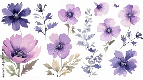 Purple Watercolor Blooms: Vector Illustration of Vibrant Floral Beauty © Tom