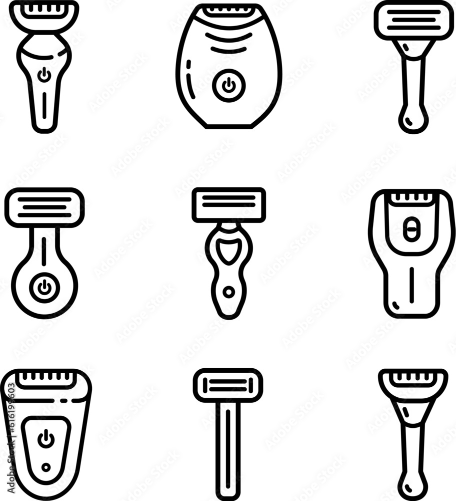 Shaving razors isolated outline icon set Shaving razors isolated outline icon set