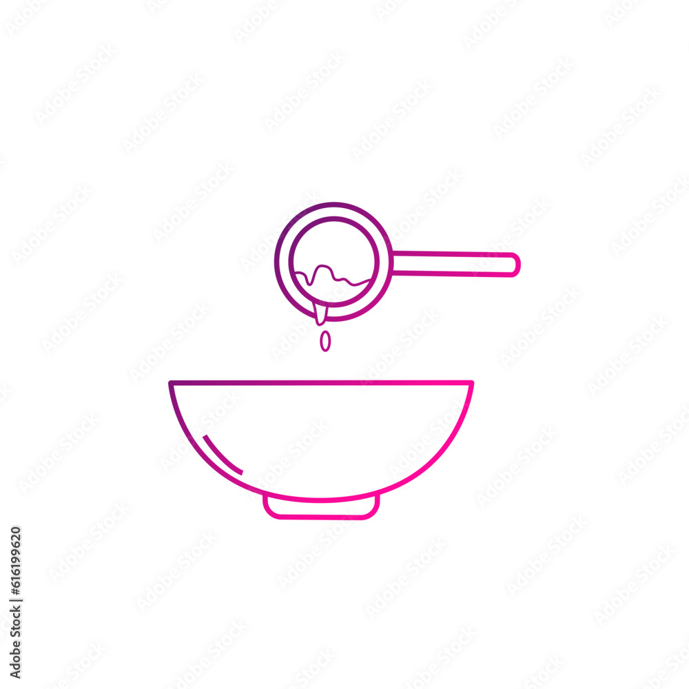 Gradient Honey bowl and spoon vector icon. Kitchen utensils.