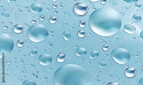  a close up of water droplets on a blue surface with a light blue sky in the back ground and a light blue sky in the back ground. generative ai