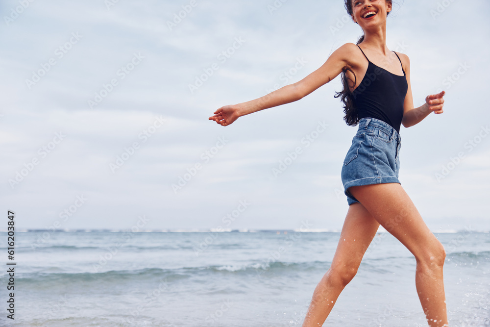 woman travel sea beach carefree smile running summer sunset young lifestyle woman travel sea beach carefree smile running summer sunset young lifestyle