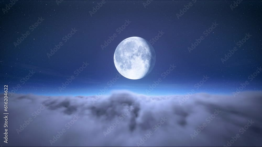 Timelapse of full moon on starry sky above moving clouds. The moon on cloudy sky. Christmas night background. Beautiful cloudscape 4k Timelapse of full moon on starry sky above moving clouds. The moon on cloudy sky. Christmas night background. Beautiful cloudscape 4k