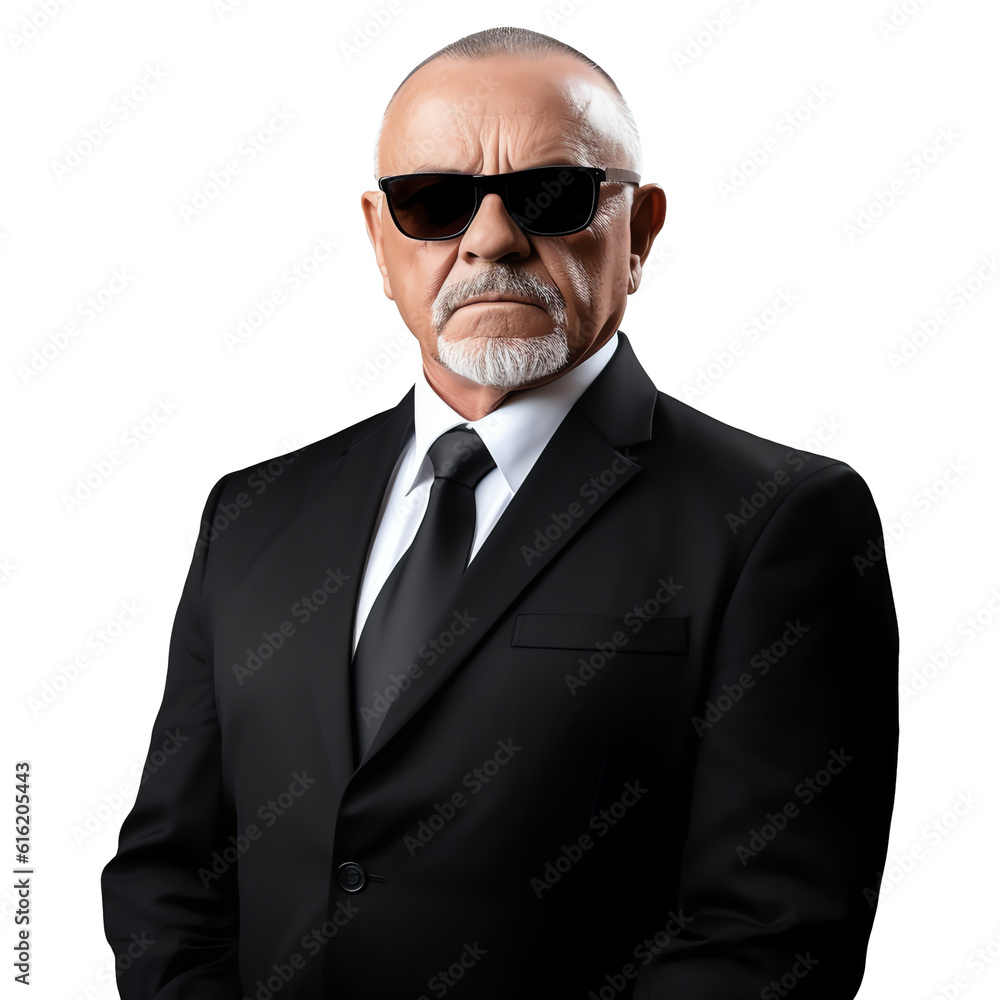 Poster Print Serious bodyguard mature man beard dark sunglasses isolated Generative AI 40x40 cm