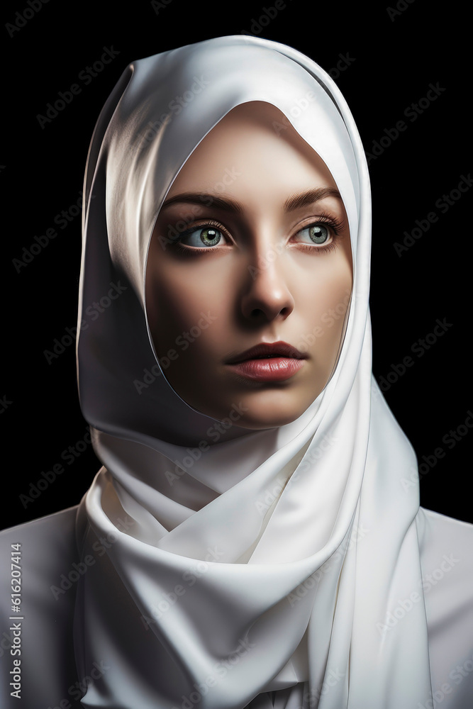 Generative AI Illustration of Portrait of Young woman nun of catholic religion in attitude of peace and prayer Generative AI Illustration of Portrait of Young woman nun of catholic religion in attitude of peace and prayer