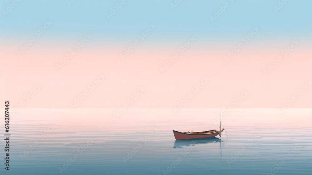 Boat at sea, minimalist style, early morning
Boat at sea, minimalist style, early morning
