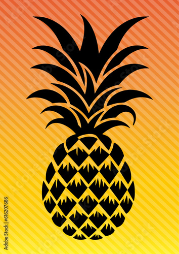 Illustration of a pineapple silhouette on a colorful summer background