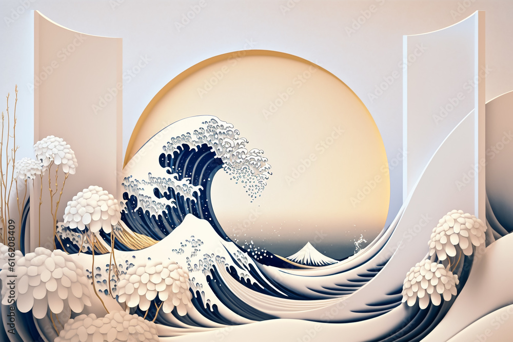 Famous great Wave off Kanagawa on japanese stamp Stock Photo - Alamy