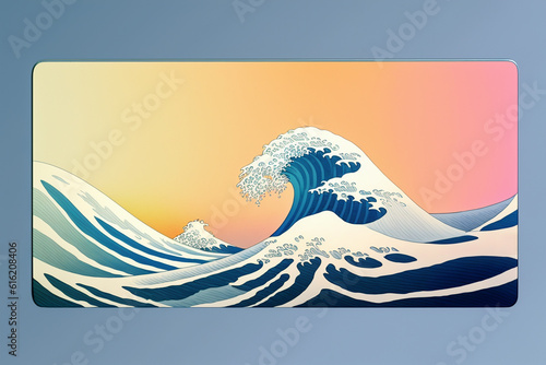 Photographie "The Great Wave of Kanagawa, Katsushika Hokusai" is substituted by a one-of-a-kind illustration in this image