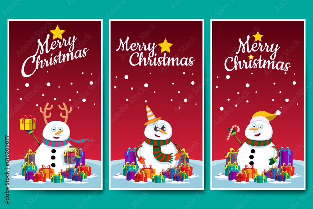 Fototapeta premium Christmas and New Year background banner. Snowman with Giftbox and ornament.