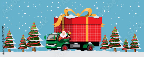 Santa Claus drives a automobile to deliver Christmas presents to children around the world.
