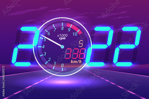 Happy new year 2022. modern design concept speedometer of racing car for creative and designer making artwork