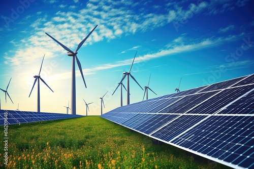 wind turbines. Alternative renewable energy production, green energy concept...
