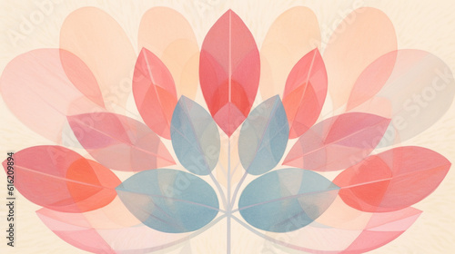 Blooming Flower Boho Chic Risograph Art Print Background or Wallpaper - Modern Pastel Color Tones with Symmetrical Design on Beige/Tan/Cream Background - Unique, Soft, and Muted - Generative AI