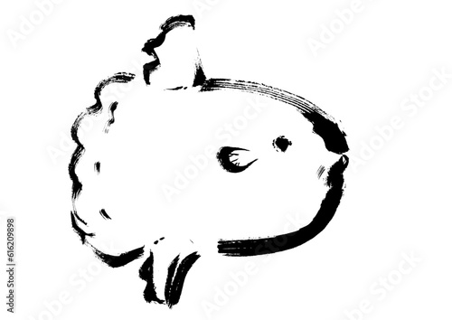マンボウの手描き和風イラスト和風素材　右向き