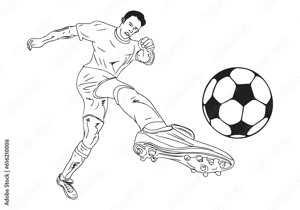 Energetic Soccer Action: Hand-Drawn Vector Illustration of Players in Motion, Vibrant Football Players in Action, Dramatic Soccer Players