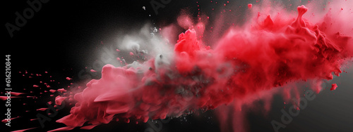 Digital illustration of red and black paint splashing over black background. Generative AI