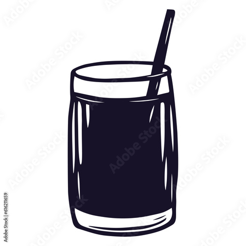 Illustration of glass of cola with ice. Hand drawn vector sketch of summer refreshing drink 