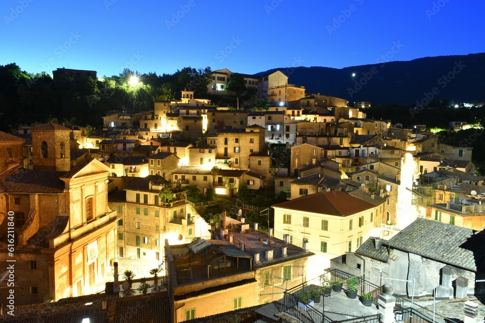Panoramic view of Subiaco, a medieval town near Rome, Italy.	