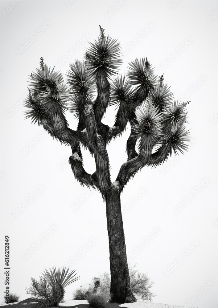 Fototapeta premium Monochromatic Beauty: Black and White Joshua Tree Photography. Generative AI