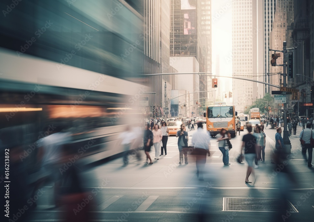 Obraz premium Urban Rush: Business People On the Move in a Crowded City. Generative Ai