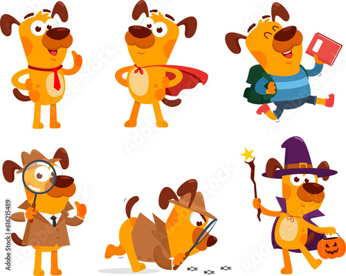 Cute Dog Cartoon Character. Vector Flat Design Collection Set Isolated On Transparent Background