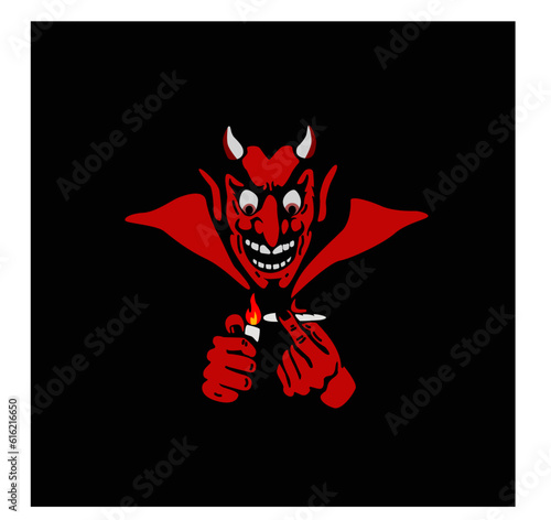 Devil lighting up a joint with green smoke