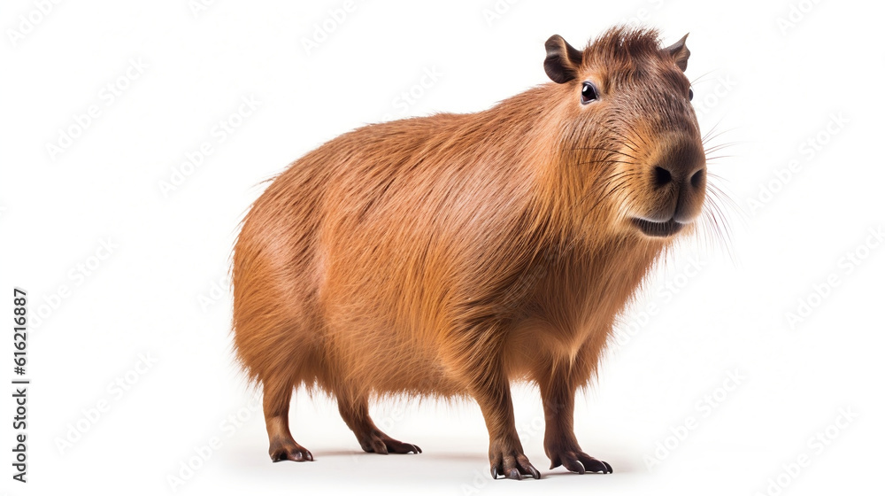 capybara standing, white background. Generative AI. capybara standing, white background. Generative AI.