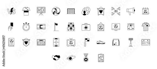 Set of soccer icons. Thin linear style icons Pack. Vector Illustration
