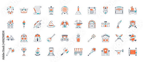 Simple Set of Medieval Related Vector Icons. Contains such Icons as Knight, Castle, Crown and more.