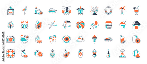 Tropical, summer, vacation, beach elements - minimal web icon set. icons collection. Simple vector illustration.
