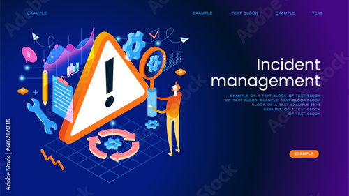 Incident Management process. Business Technology. Incident management banner web icon. Business process management with an icon of the incident, process, detection, analysis, initial support, restore,