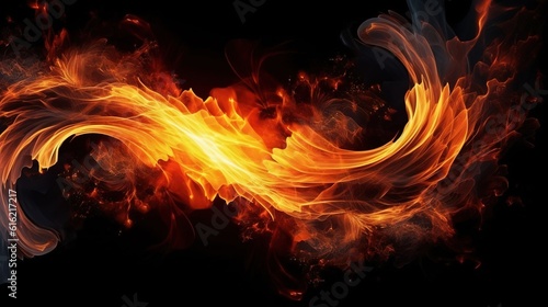 Flames of fire on a black background. Created with Generative Ai technology.
